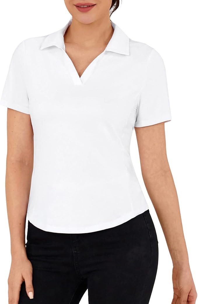 JACK SMITH Women's Golf Polo Shirt V Neck Short Sleeve Tennis Shirt Sun Protection Moisture Wicking Athletic Tops