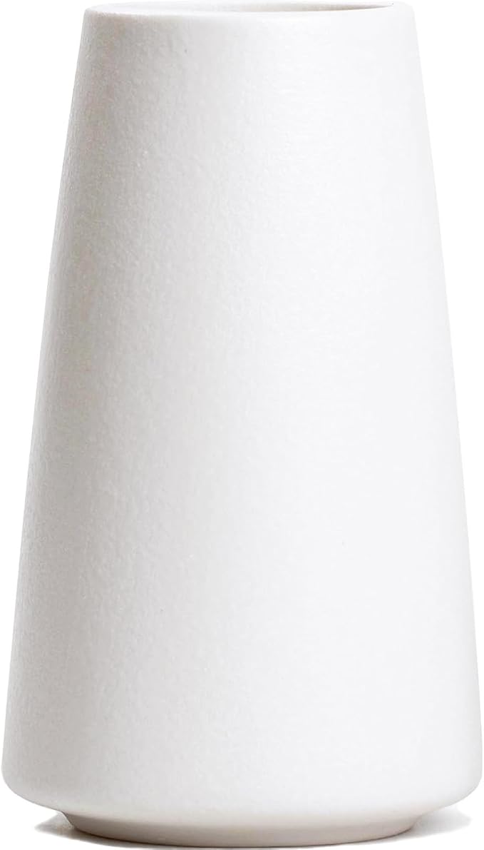 Simple Boho Ceramic Flower Vase for Home Decor (Bright White,Big) | 8'' Modern Farmhouse Vase for Flower Plant Pampas Grass, Fit for Table Shelf Centerpieces, Living Room Bedroom Wedding Gift