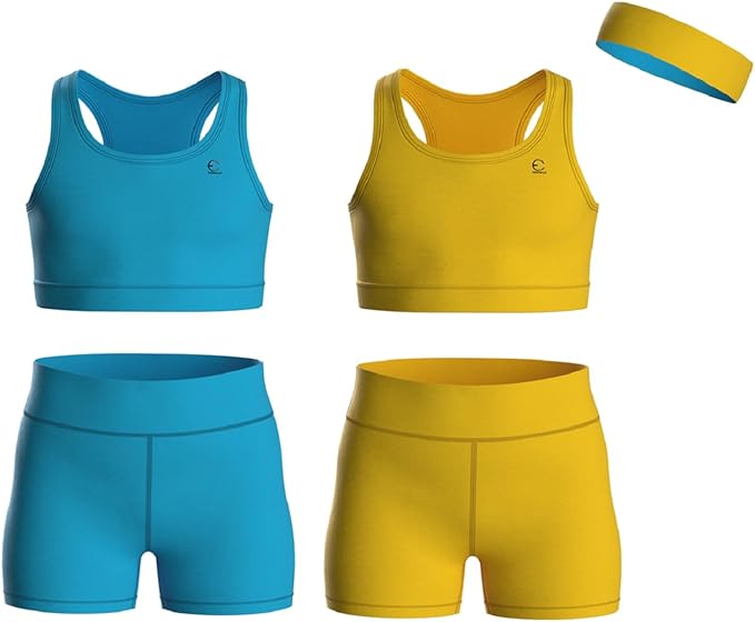 Girls Clothing Athletic Sets Sleeveless Crop Tank Tops & Bike Shorts Cheer, Gymnastics, Volleyball Size 3-16 (5 Pcs)
