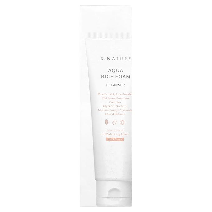S.NATURE Aqua Rice Foam Cleanser | Facial Cleanser with Rice Extract and Rice Powder for Mild Cleansing, Glycerin, Vegan Face Wash, Korean Skincare | 80ml 2.7 Fl Oz