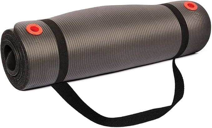 Body Sport 1/2 Inch Non-Slip Exercise Mat with Carry Strap for Men & Women - Thick Foam Surface for Yoga, Pilates, Fitness, and Aerobics - Home & Gym Workouts