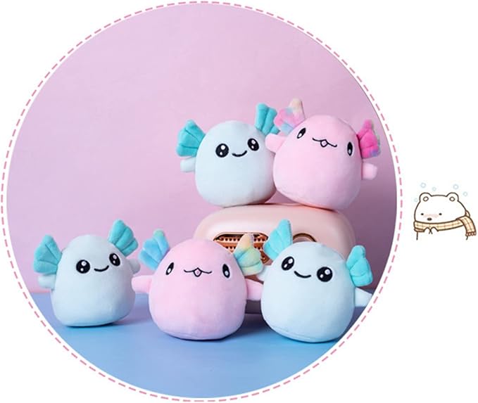 REFAHB Cute Axolotl Plush Toy, Removable Salamander Animal Stuffed Plush Pillow, Kawaii Plush Cushion Toy Game for Kids, Girls, Birthday Gift (6pcs a Bag, Blue)