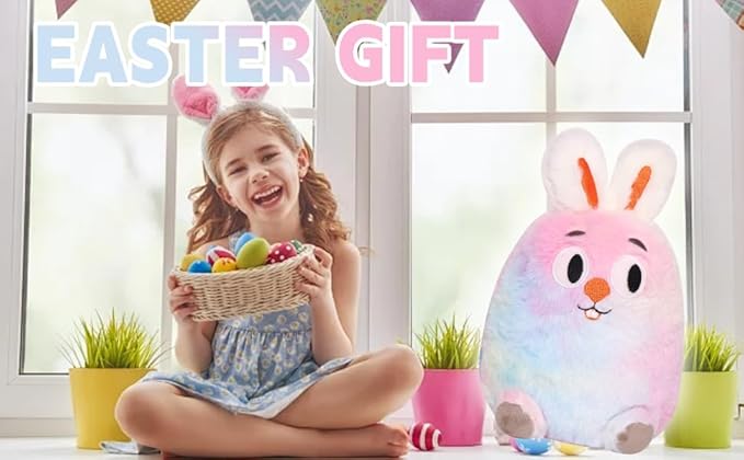 Easter Bunny Plush Toy, Bunny Plush Toys Decorations Cute Animal Bunny Stuffed Doll Easter Basket Stuffers Party Favors Gift for Girls Boys (caihongtuzi)