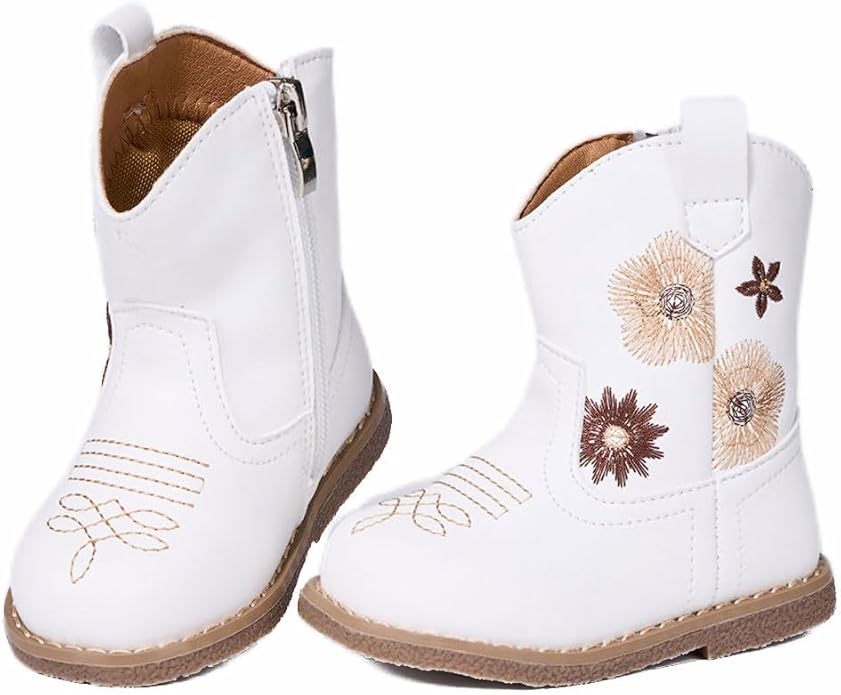 Newsonet Baby Cowboy Cowgirl Boots Infant Western Boots Toddler Boys Girls Round Toe Riding Mid Calf Boots All Seasons for 6 9 12 18 24 Months