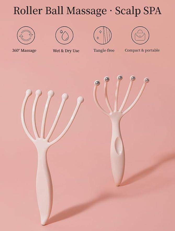 Scalp Massager & Gua Sha Tool Set - Manual Head Massager, Massage Comb for Relaxation & Stress Relief (Pink & Pink)
