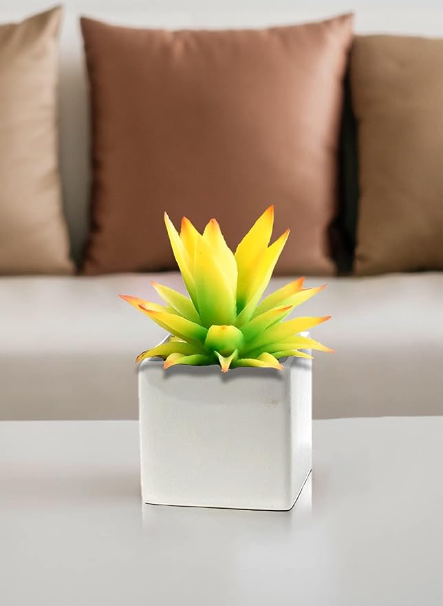 Serene Spaces Living Set of 4 Glossy White Ceramic Square Vase, Succulent Planter, Ceramic Cube Vase for Flowers, Decorative Centerpiece for Home, Office, Wedding,Measures 3" Diameter & 3" Tall