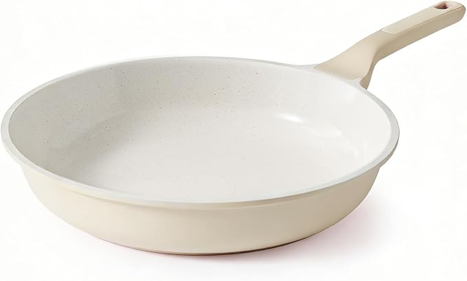 SENSARTE Nonstick Ceramic Frying Pan 11-Inch, Healthy Non Toxic Skillet, Induction Compatible Omelet Pan with Heat Resistant Handle, PFAS-Free, Cream White