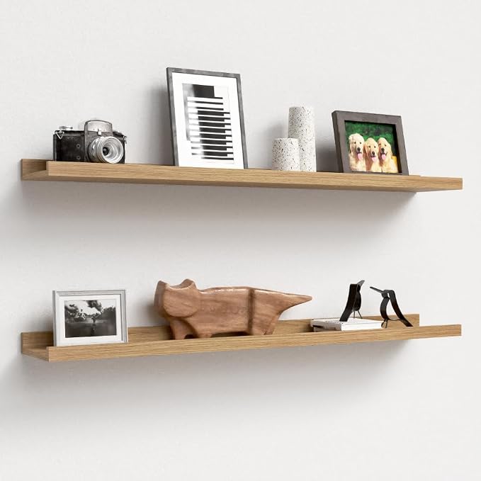 Boswillon Floating Shelves Set of 2, Long Wall Shelf with Lip, 36in, Oak | Display Ledge Shelf for Room Wall, Wall Decor Shelves for Bathroom, Living Room, Bedroom, Kitchen, Nursery Room, Rustic, Wood