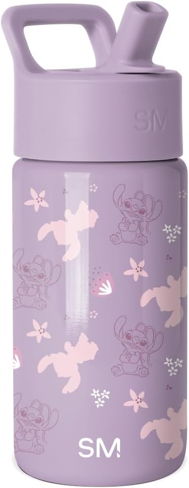 Simple Modern Kids Summit Water Bottle with Straw Lid | Disney Stitch 14oz Stainless Steel Cup Insulated Tumbler for Toddlers, Girls, Boys, School | Stitch Experiment 624