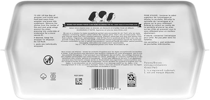 L. Ultra Thin Unscented Pads With Wings, Super Absorbency, 42 Ct, 100% Pure Cotton Chlorine Free Top Layer