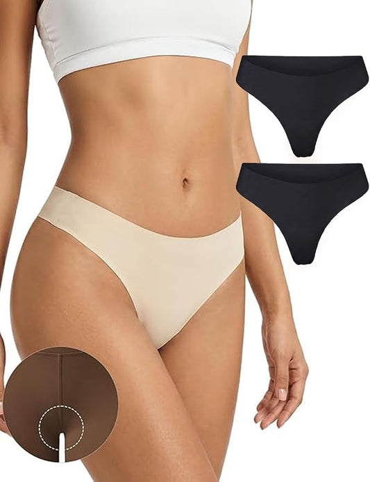 Seamless Thongs Invisible No Show Thong Panty Liners VPL Workout Underwear Cotton Thongs for Women G-Strings Tangas