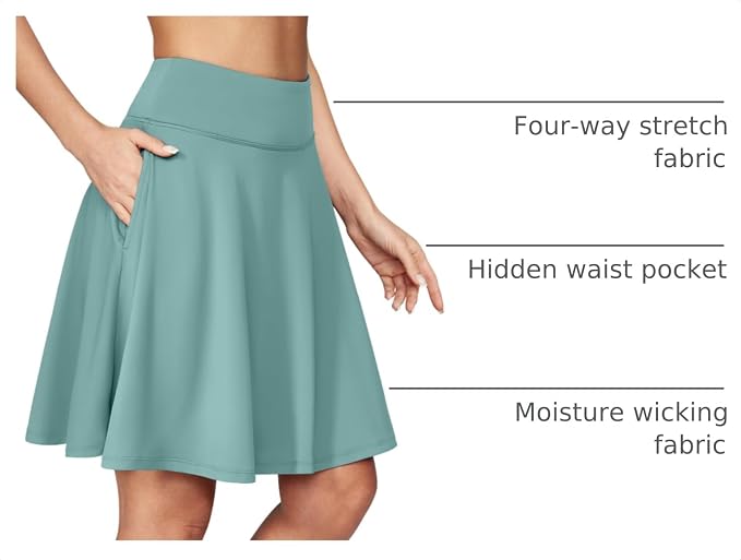 IUGA 20" Knee Length Skorts Skirts for Women with Pockets Tennis Skirt High Waisted Golf Skirts for Women Casual Athletic