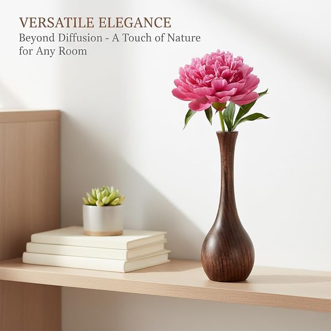 2 PCS Black Walnut Wood Essential Oil Diffuser,3.15 * 1.38in - Wooden Fragrance Diffuser Long-Necked Vases,Long-Lasting Aromatherapy for Home, Bathroom, Office，Yoga Rooms，Flower Arrangement