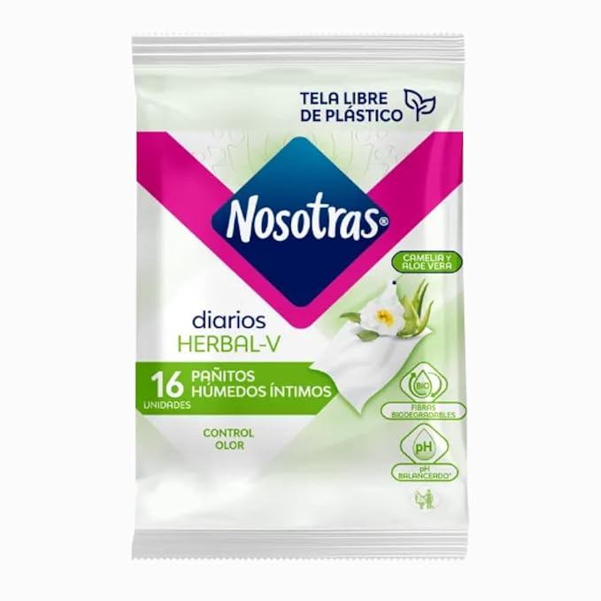 Feminine Wash Nosotras Set Intimate Soap And Wet Wipes Herbal-V Camellia and Aloe Vera | Kit Jabon Intimo y Pañitos Humedos Herbal-V Camelia y Aloe Vera Colombia (6.76oz - 200ml)