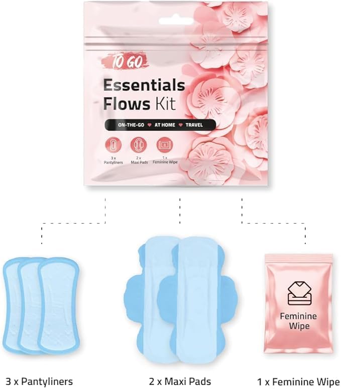 Essential Flows Period Kit - Assorted Colors with Pads, Liners & Wipes (450, Regular)