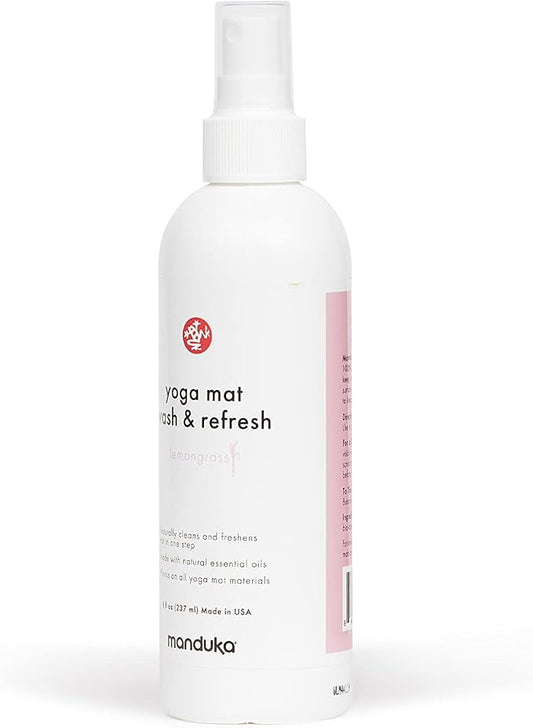 Manduka Yoga Natural Mat Wash and Refresh - 100% Natural, Essential Oils, Non Irritating, Pet Friendly, Fresh Scent, Lemongrass, 8oz (227ml)