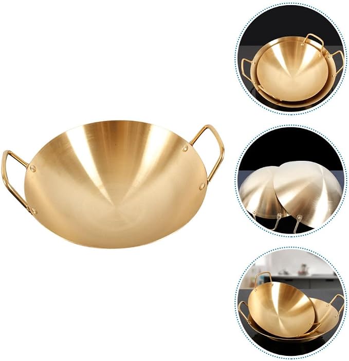 HEMOTON Korean Food Ramen Noodle Pot with Handle Frying Pan Stainless Steel Ramyun Cooker for Cooking Soup Pasta Stew Gold