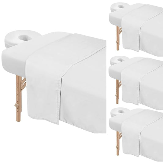 4 Sets Premium Microfiber Massage Table Sheets Set 3 Piece Set Includes Massage Table Cover Fitted Sheet and Fitted Face Rest Cover, White