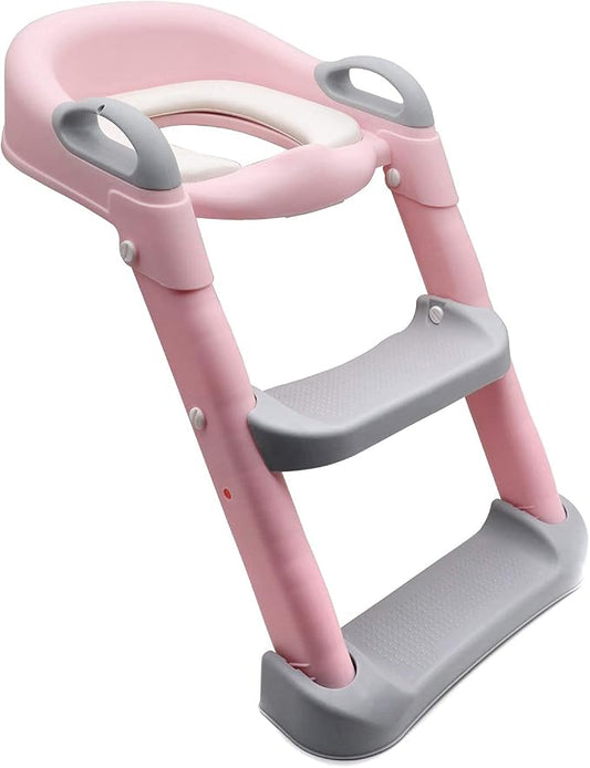 HongK- Classic Potty Training Toilet Ladder Seat With Upgraded Cushion Step Stool Ladder Toilet Chair/Toilet Trainer for Baby Toddler Kids Children In Pink [P/N: ET-BABY002-PINK-C]
