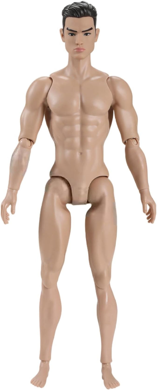 1/6 Scale Action Figure Multi Jointed Posable Male Muscular Action Figure Body with Head for Display Doll Collection, Beige