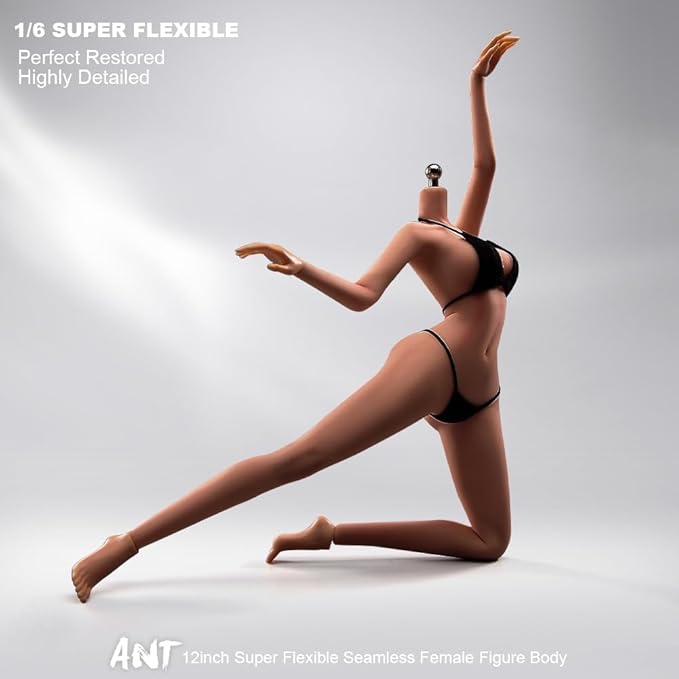 1/6 Scale Female Action Figure Body, 12 inches Seamless Action Figure Body, Super Realistic Female Figure Model, Soft & Flexible Action Figure Body with Detachable Hand Gesture Shapes (Copper Skin)