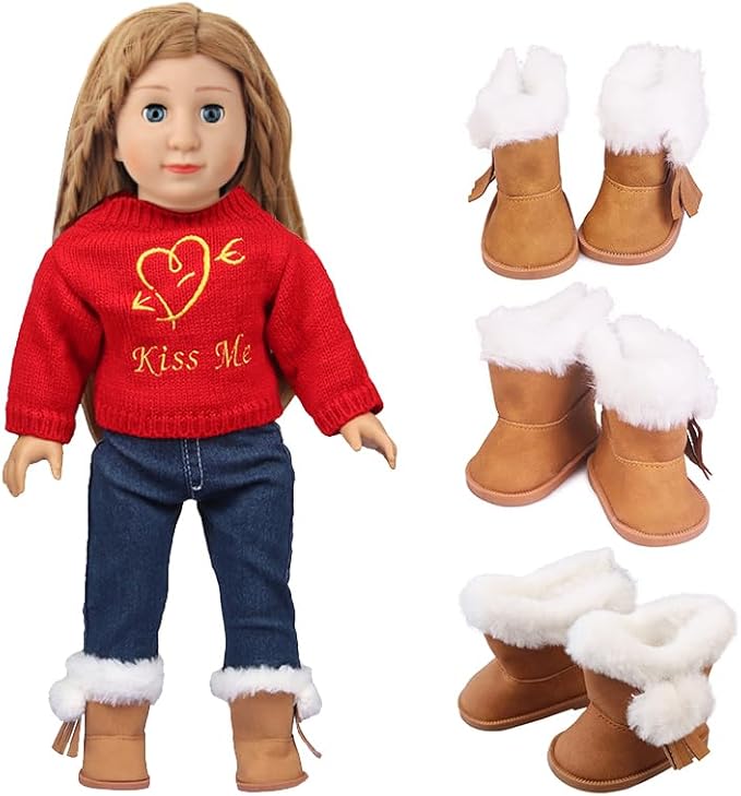 Doll Shoes for 18 Inch American Dolls, Includes 7 Doll Shoes ( Random from 20 ) and 2 Doll Socks, Fashion Princess Shoes Boots Leather Shoes Canvas Sneaker, Gifts for Little Kids