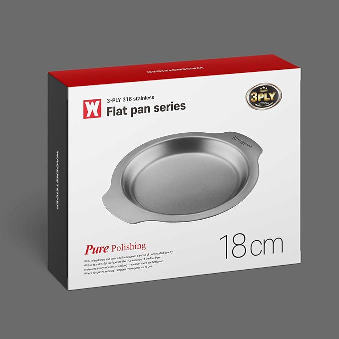WAGENSTEIGER 3-Ply Stainless Steel Multi-Purpose Cooking & Serving Plate Pan Set | Oven & Induction Safe | Bake, Fry, Serve & Tray | 16cm / 18cm / 20cm Stackable Design (7.09" / 18cm)
