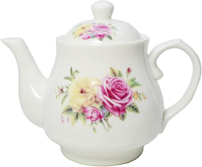 European Style Porcelain Teapot 400ml, Small Chinese White Teapot with Flowers Coffee Tea Water Pot Vintage Ceramic Litter Kettle (14oz)