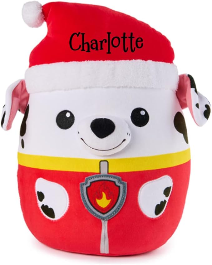 Personalized PAW Patrol Winter Holiday Puppy Squish Plush - 12 in (Personalized Marshall with Santa Hat)