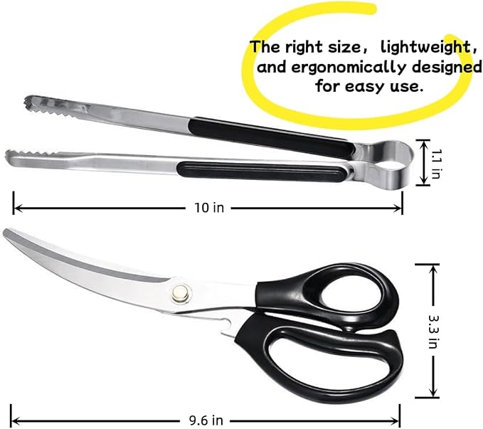 Korean Barbecue Scissors And Tongs Set, Bbq Scissors Bbq Tongs, Stainless Steel Ergonomic Sharp Shears And Clips For Kitchen, Cooking Clips,Pizza Shears For Easy Use (Black)