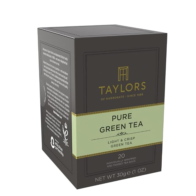 Taylors of Harrogate Pure Green Tea, Individually Wrapped Bags, 20 Count (Pack of 1), Delicate, Mellow and Crisp, Caffeinated, Enjoy Hot or Iced, 20 Teabags