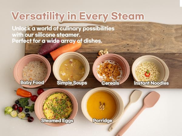 Microwave Silicone Steamer for Baby Food, Made In Korea, Oven & Dishwasher Safe to 482°F, Easy Clean, Microwave Pot with Handle & Lid, 100% Food Grade Steamer Bowl (Terracotta Rose, 27.1oz (800ml))
