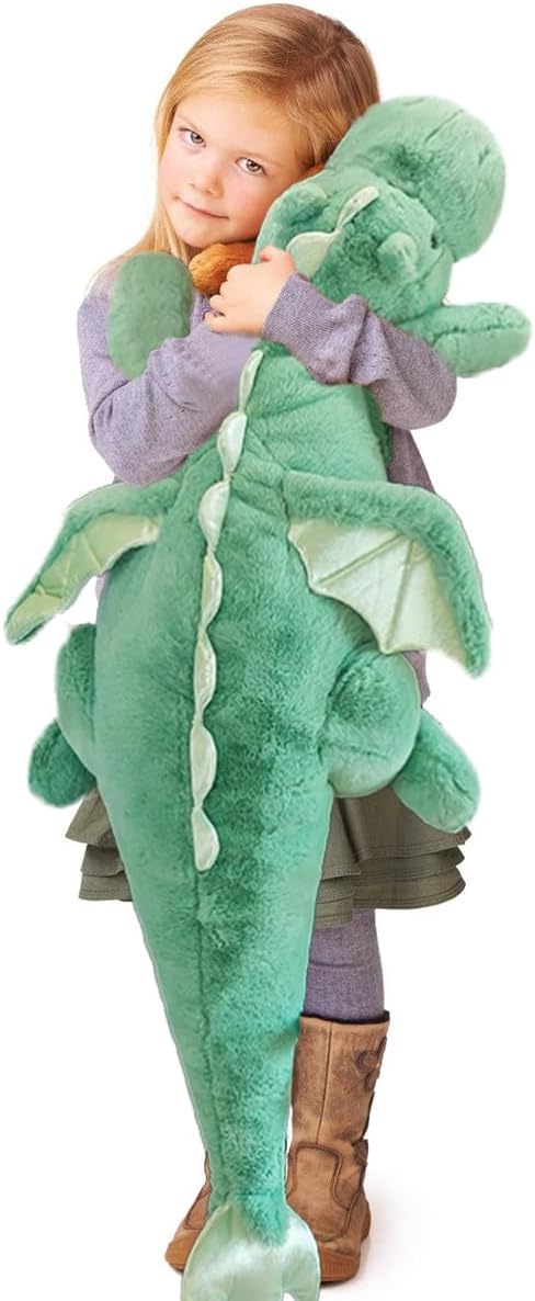 ARELUX Large 37in Cute Dragon Stuffed Animals Plush Toy,Soft Green Pterosaur Plushie Giant Fuzzy Dinosaur Pillow Plushies with Wings Cuddly for Friends Family Member
