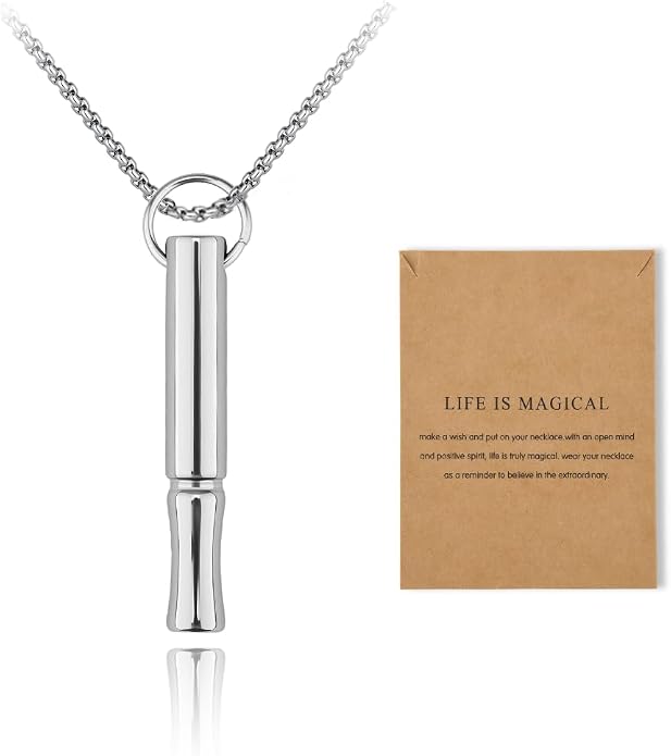 Mindful Breathe Necklace for Men Women Quit Smoking Breathe Whistle Pendant Stress Relief Necklace Anxiety Relief Gift