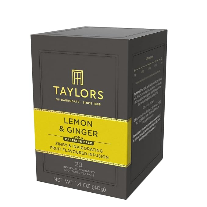 Taylors of Harrogate Lemon & Ginger, Herbal Tea, Individually Wrapped Bags, 20 Count (Pack of 1), Cleansing, Invigorating and Citrussy, Caffeine-Free, Enjoy Hot or Iced, 20 Teabags
