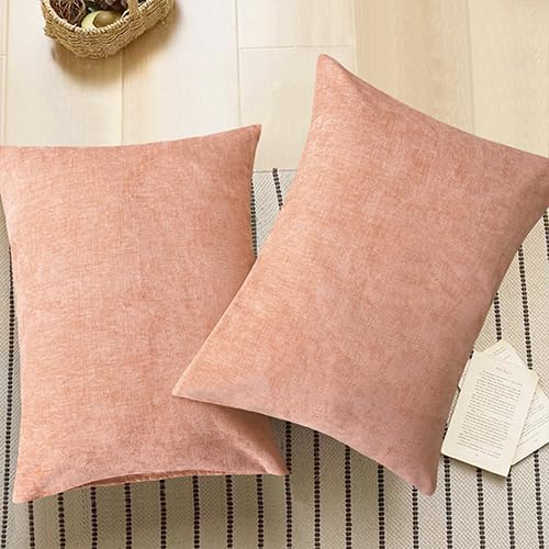 CaliTime Decorative Standard Throw Pillow Covers 26 X 20 Inches Dusty Pink | Pack of 2, Cozy Chenille Cushion Cases for Sofa Bed Living Room Farmhouse Home