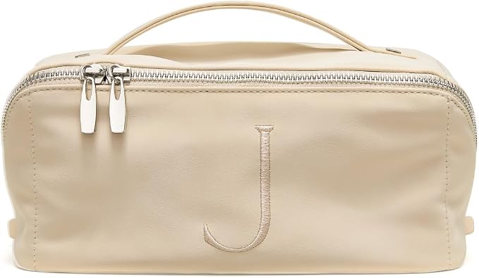 EACHY Travel Makeup Bag, Large Capacity Cosmetic Bag for Women, Waterproof PU Leather, Flat Open Portable Toiletry Bag for Skincare, Brushes & Travel Essentials