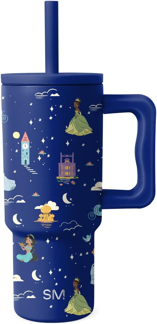 Simple Modern Disney Kids 24 oz Tumbler with Handle and Silicone Straw Lid | Spill Proof and Leak Resistant | Stainless Steel Bottle | Gift for Kids Boys Girls | Trek Collection | Princess Dreams