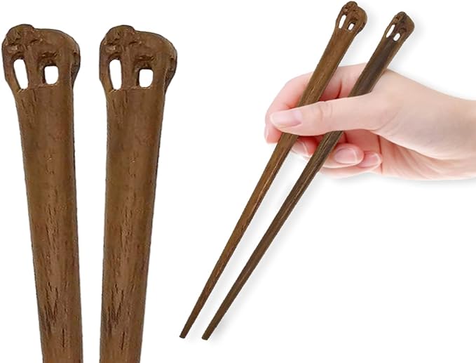 Wooden Chopsticks 9¼" Long Teak Wood Chopstick With Handcarved Elephant Top Eating Utensils Oriental Cutlery Asian Tableware Decorative Dinnerware to Serve Chinese Japanese Korean Food