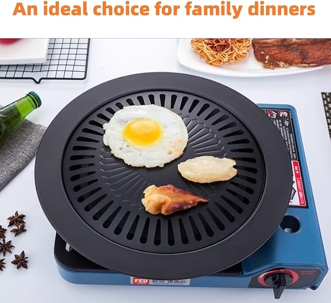 Haofy Korean BBQ Grill Pan Iron Easy to Anti Stick Round Stovetop Barbecue Grill Pan for Home Indoor Outdoor Cooking, Haofypmgriu3s8n