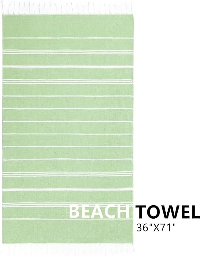Aegero Turkish Beach Towel, 36"x71" Quick Dry Sand Free Oversized Bath Pool Swim Towel, Lightweight Travel Turkish Towels Vacation Essentials, Light Green