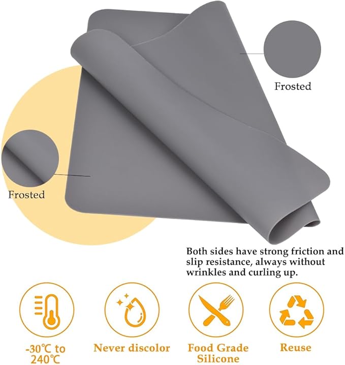 Silicone Mat, IKOCO 15.7"x 11.8" Silicone Craft Mat for Playdough A3 Large Nonstick Resin Molds Sheets for Epoxy Resin Jewelry Casting, Black and Grey