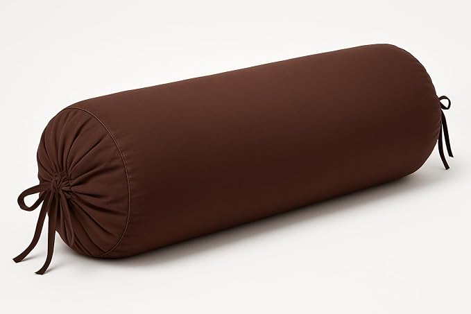 Cylindrical Pillow Bolster Cover Cervical Neck Roll Cotton Pillowcase with Drawstring Closure Neck Cushion Cover 6" x 18" (15 x 45 cm) Brown