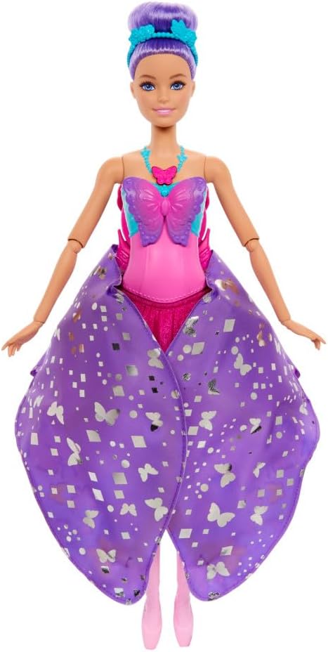 Barbie Dance and Flutter Doll with 2-in-1 Transformation from Dancer to Butterfly with Opening Wings, Purple Hair, Headpiece & Removable Tutu