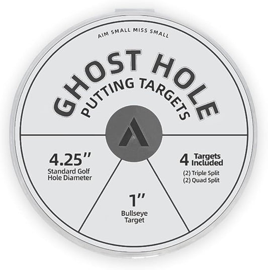 ARYZE 4 Pack Ghost Hole Putting Targets – Putting Training Aid, Official Size, Flat Disc for Putting & Chipping Practice, Indoor or Outdoor, Includes Carrying Case, Waterproof Material (White)