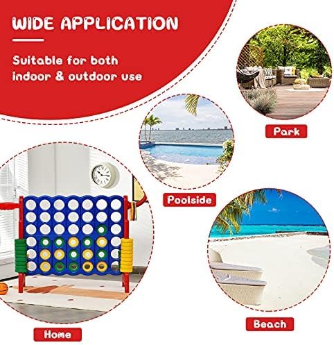 DORTALA Giant 4-in-A-Row, Plastic Jumbo Connect Game Set w/42 Jumbo Rings, Quick-Release Slider, Ring Toss, 2.5Ft Indoor Outdoor 4 to Score Yard Game w/Basketball Hoop