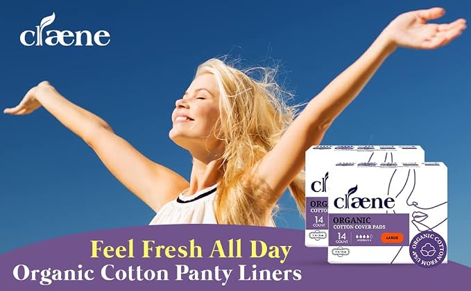 Claene Organic Cotton Cover Pads, Menstrual Large Pads for women, Unscented, Breathable, Natural Sanitary Napkins with Wings (2Pack, Total 28)