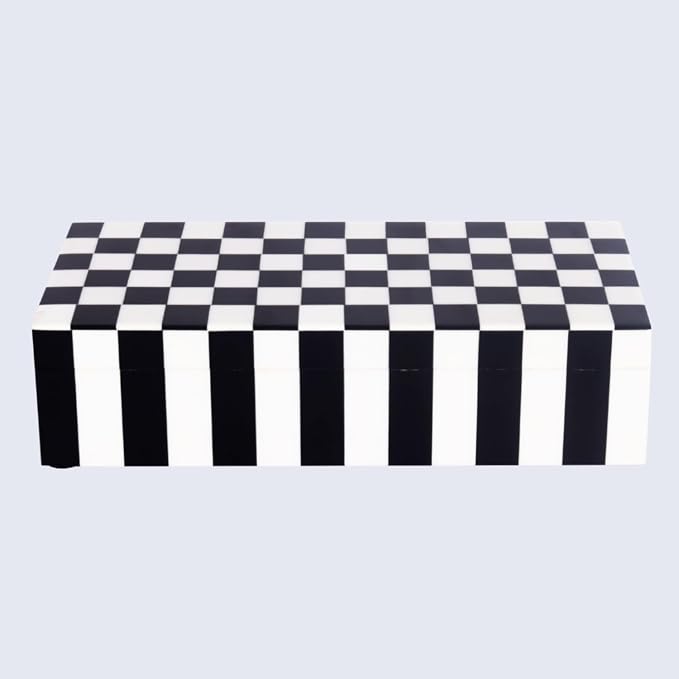 Handicrafts Home Decorative Storage Box with Lid, Black and White Decorative Box for Remote Controls, Coffee Table Storage Organizer, Keepsake Box for Living Room, Shelf & Hallway Decor, 10x4.5x2.5