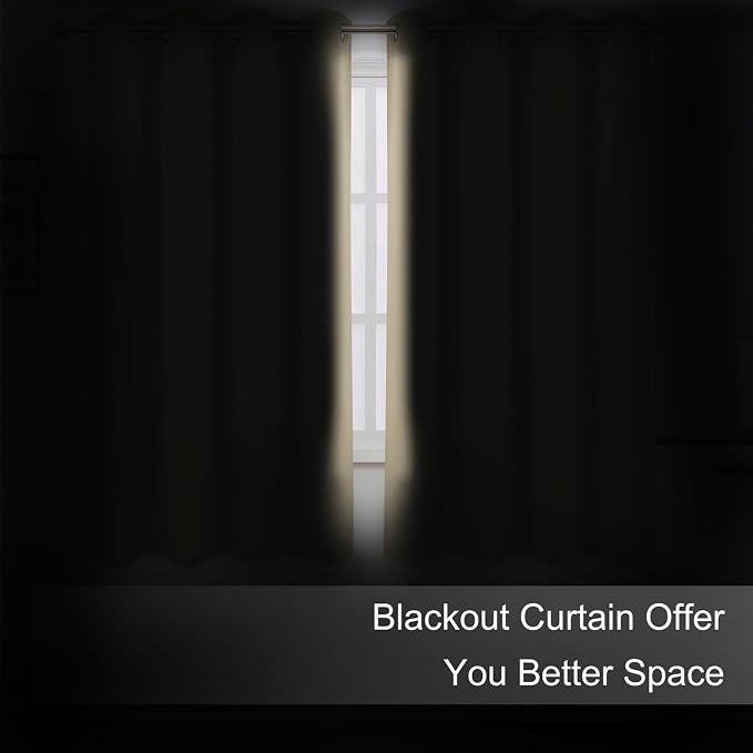 LEMOMO Blackout Curtains 66 x 54 Inch Long Beige Curtains Set of 2 Panels Room Darkening Curtains for Bedroom and Living Room