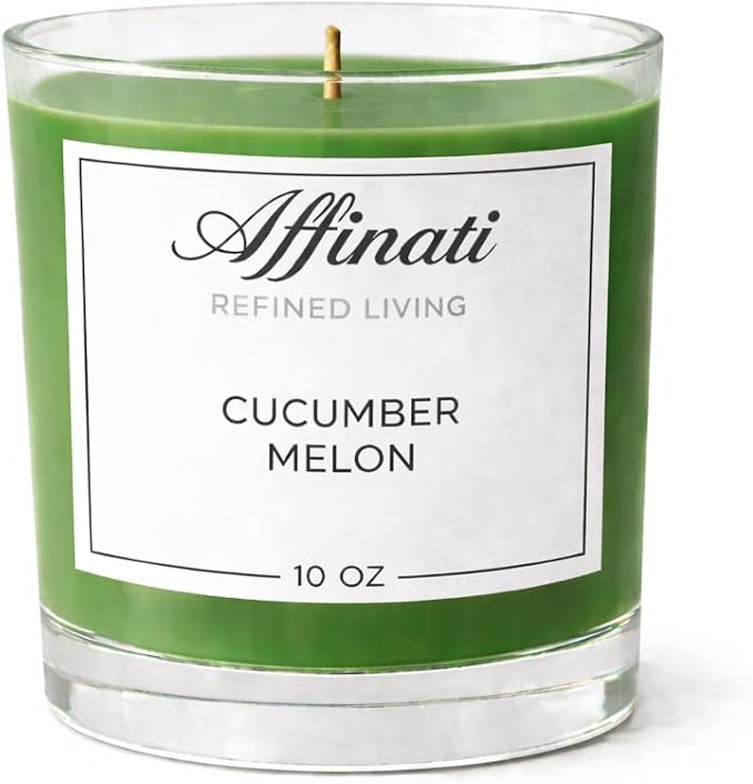 Cucumber Melon Affinati 10 oz Scented Candle for Home – Long Lasting Fruity Soy Blend Candle with Wooden Wick, Strong Scent Throw Glass Jar Candles, Premium Clean Burning Aromatherapy Gifts